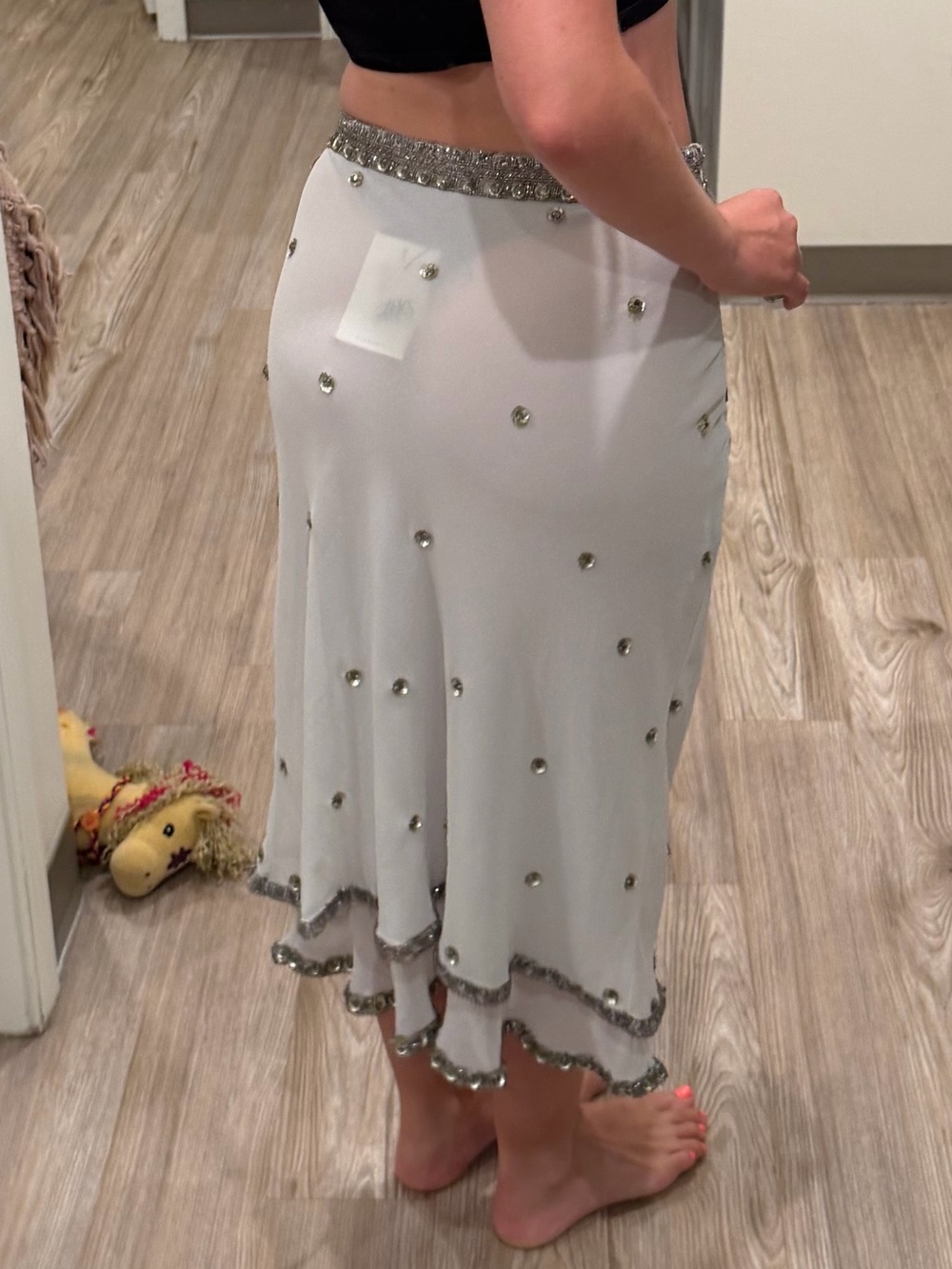 White Midi Skirt with Silver Embellished Trim - Picture 5 of 8